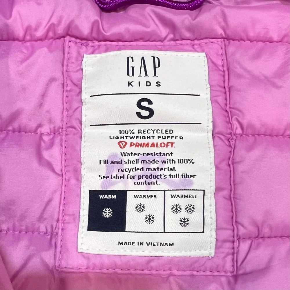 Gap Kids Girls Small Pink Purple Ombre Primaloft Puffer Jacket Hooded Coat